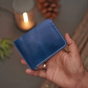 Genuine Handmade Full Grain Pure Leather Bifold Wallet for Men, Slim and Natural - Picture 1 of 60