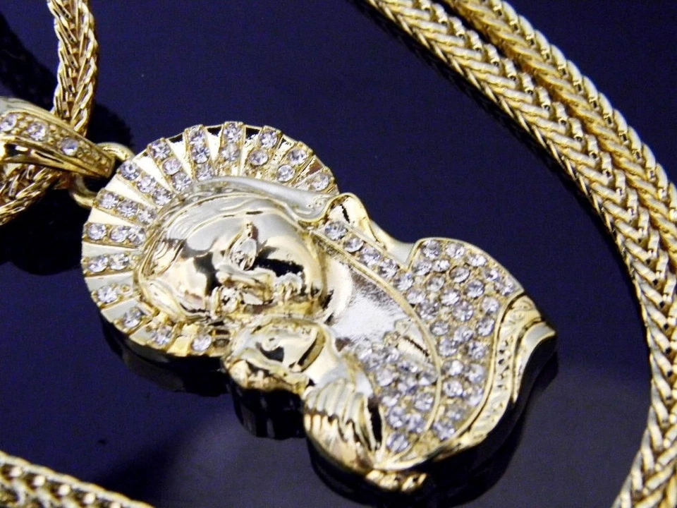 Virgin Mary Jesus мать подвеска кристалл рэп стиль хип-хоп ожерелье цепочка золото  - Изображение 1 из 1