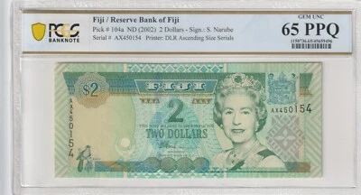 Fiji 2002 2 Dollars PCGS Certified Banknote UNC 65 PPQ Pick 104a - Image 1 of 2