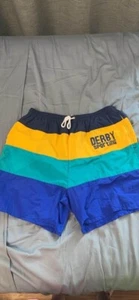 Vtg 80s Swim Trunks Colourblock Yacht Week DERBY SPORTING Nylon MENS LARGE - Bild 1 von 4