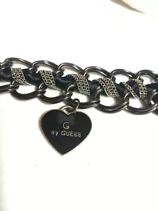 Guess silver and black 7 inch woven bracelet with dangle heart - Picture 1 of 1