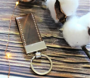 Hochwertiger 100 % handgefertigter Echtleder braun glatter Touch Schlüsselanhänger Schlüsselring - Bild 1 von 2