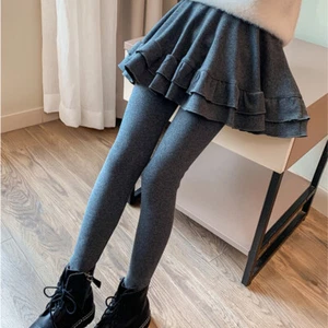 Kids Culotte Skirt Stirrup Pants Girls Warm Fleece Lined Skinny Stretchy Winter - Picture 1 of 14