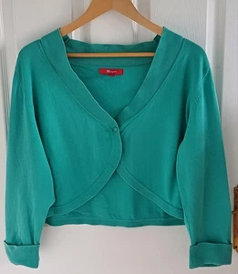 Monsoon UK18 Bolero Crop Cardigan Shrug Jade ¾Sleeve Button Closure Cotton Mix - Picture 1 of 6