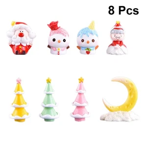 8pcs Adorable Christmas Doll Adornment Figurines Resin Miniature Snowman Santa - Picture 1 of 12