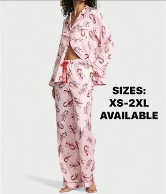 VS CONJUNTO DE PIJAMAS LONGOS DE CETIM VITRIFICADO ASSINATURA ROSA COM ESTAMPA DE BENGALAS/ARCOS DOCES XS-2X - Imagem 1 de 4