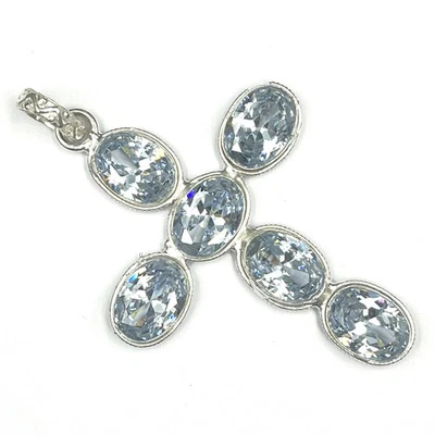 Colgante Cruz Joyería Piedras Preciosas Topacio Blanco Plata de Ley 925 Foto 1 de 4