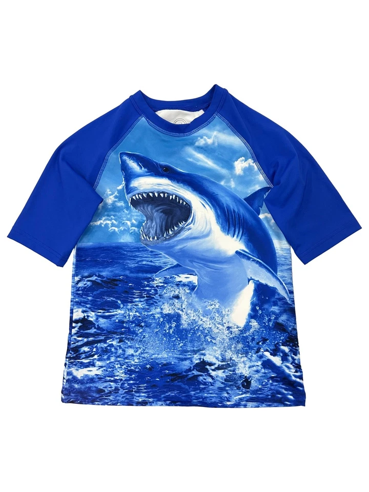 Girls Blue Shark Quick Dry UPF 50+ Rash Guard Swimwear Swim Shirt L (10/12) - Image 1 of 1