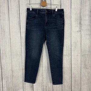 American Eagle Women's Sz 12 Short Blue Dark Hi-Rise Jegging Crop Stretch Jeans - Picture 1 of 7