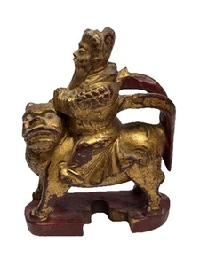 Statuetta Di Cinese Immortale Cavalcabile Foo Dog 5” Dipinta Oro - Foto 1 di 8