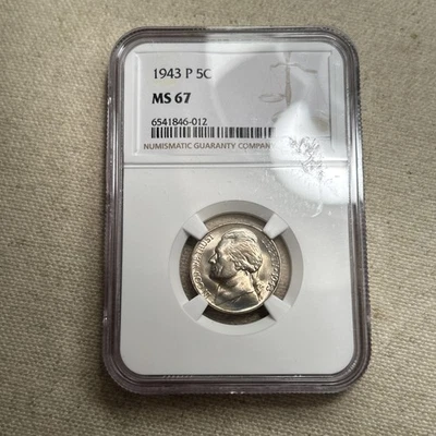 1943 P Jefferson Nickel MS 67 NGC Wartime Silver 5c Coin CY - Image 1 of 2