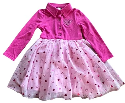Pink & Violet Girls Sleeve Tulle Tutu Lined Dress With Hearts Size 4 - Image 1 of 3