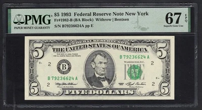 United States-Fed 5 Dollars 1993 Fr#1982-B (BA Block) UNC Grade 67 Top Pop - Image 1 of 2
