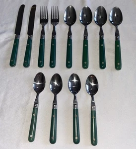 Lotto misto posate vintage 12 pezzi Le Prix acciaio inox verde argenteria - Foto 1 di 3