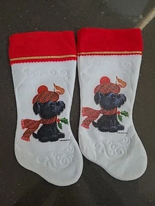 2 Medias de Navidad de fieltro de colección Scottish Terrier Scottie Bird Ruth Morehead Inc - Imagen 1 de 7