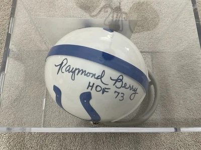 Raymond Berry Baltimore Colts Signed Riddell Mini Helmet JSA COA w Display Case - Image 1 of 4