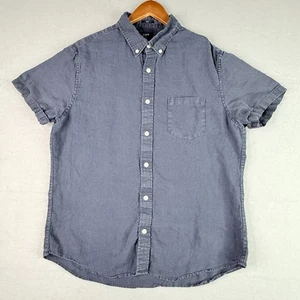 J Crew Linen Shirt Mens Large Slim Blue Short Sleeve Beach Casual Button Up - Picture 1 of 10