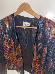Chaqueta de lentejuelas JACK BRYAN DE COLECCIÓN AÑOS 80 fiesta festival arte pequeño cóctel top - Imagen 1 de 9