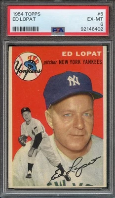1954 Topps #5 Ed Lopat PSA 6 New York Yankees 6402 - Image 1 of 2