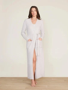 New $158 Barefoot Dreams CozyChic Lite Women's Long Robe Silver S/M - Picture 1 of 8
