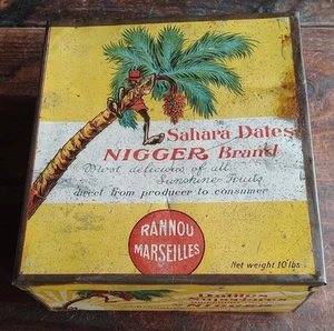 ANTIGUA Y MUY RARA CAJA DE HOJALATA FECHAS SAHARA PUBLICIDAD MARCA ALGELIA/FRANCIA - Imagen 1 de 8