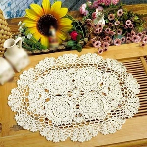 Tischset Home Oval Retro Tisch Vintage Esszimmerdeckchen Blumen Handgehäkelt - Bild 1 von 36