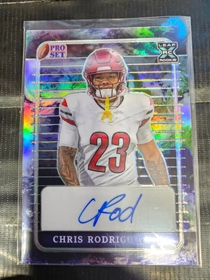 2023 Leaf Pro Set Metal Chris Rodriguez Jr Silver Earth Prizm Rookie Auto # 1/1 - Image 1 of 2