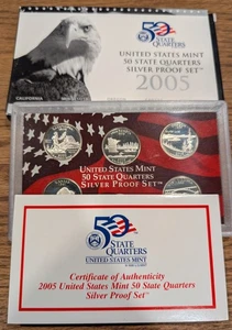 2005 U.S. Mint 50 State Quarters Silver Proof Set With COA & Box - Picture 1 of 3