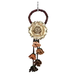 Wunderschöne Schlüsselanhänger Ringelblumenblüte braun und gold Blumen Ledertasche Ornament - Bild 1 von 5