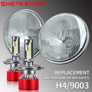 2X DOT 100W 7Inch LED Headlight Hi/Lo + H4 Headlamp Chrome For Jeep CJ CJ5 CJ7 - Picture 1 of 22