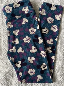 LuLaRoe Disney Leggings OS Purple Cream Winking Mickey Mouse On Teal Turquoise - Picture 1 of 2