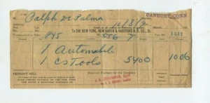 Vintage Freight Bill NY NEW HAVEN& HARTFORD RAILROAD shipping automobile car1909 - Picture 1 of 1