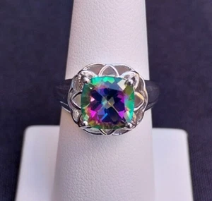 3.69 ct Mystic Fire Topaz Solid 925 Sterling Silver Solitaire Ring-AU (Q) US (8) - Picture 1 of 18