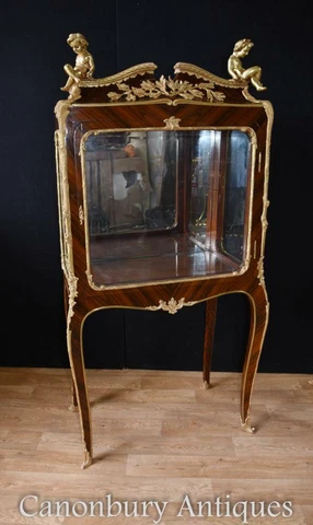 Pair Louis XV Kingwood Display Cabinets Vitrine Bijouterie Cover