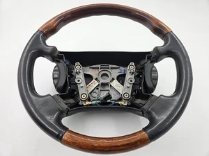 JAGUAR XJ8 X308 XK8 V8 BLACK STEERING WHEEL LEG LEATHER WOOD HJE9181BA USED - Picture 1 of 17