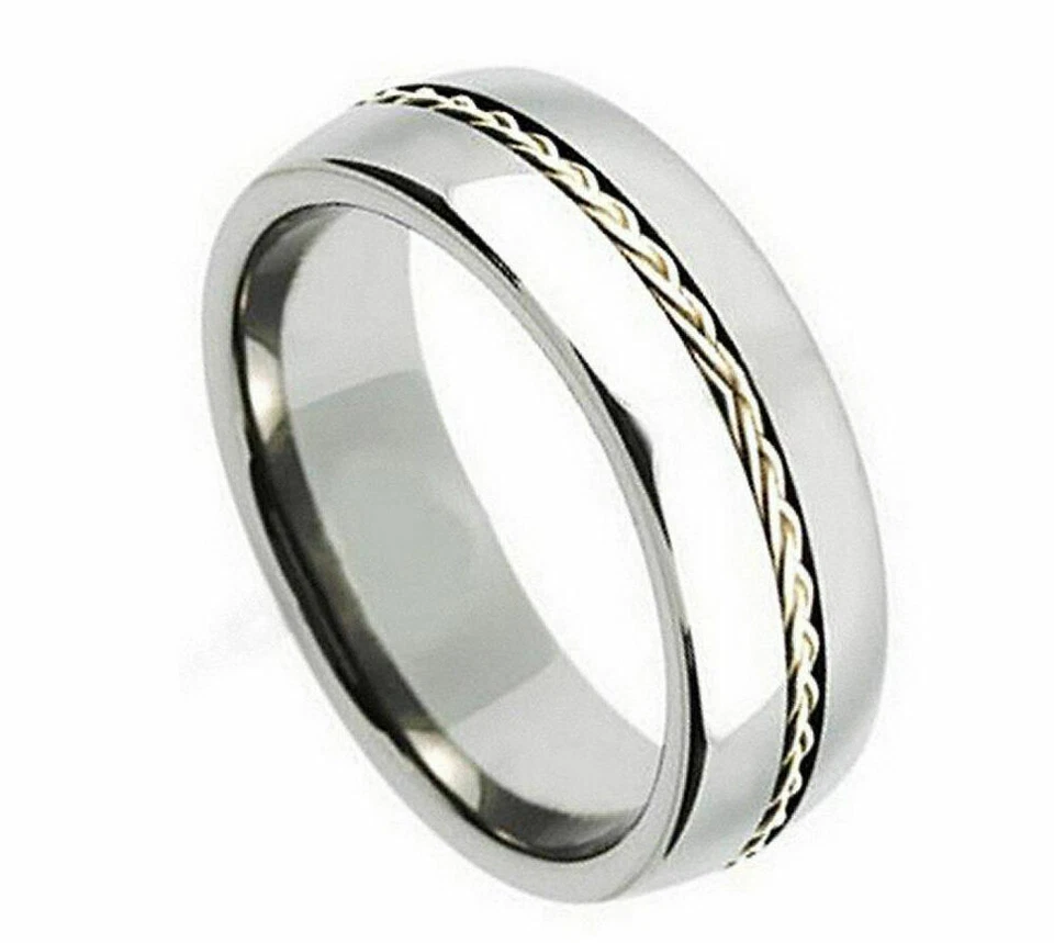 8mm Men's or Ladies Titanium with Sterling Silver Braid Inlay Wedding Band Ring  - Изображение 1 из 1