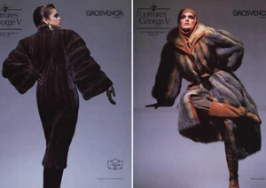 1985 Grosvenor Pelz Zobel Cindy Crawford Pelz Fuchs Mantel 4-seitig MAGAZINANZEIGE - Bild 1 von 2