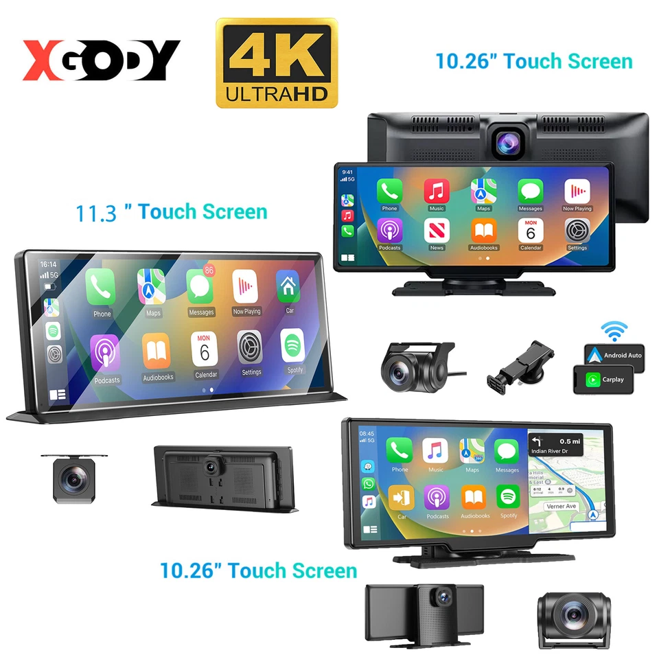 XGODY 4K 10.26"/11.3" Wireless Apple Carplay & Android Auto Dash Cam Car Stereo