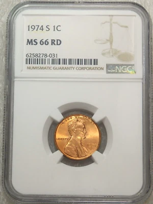 1974-S Lincoln Cent NGC MS66RD Bright Red Great Luster Just Graded PQ #D39J - Image 1 of 4