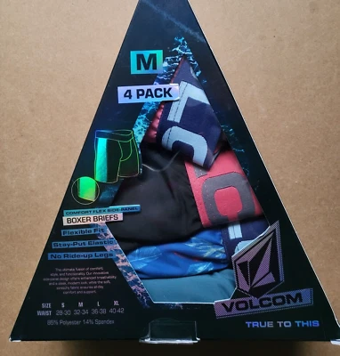 VOLCOM 4-pack STRETCH BOXER Briefs 4pk Mens UNDERWEAR Size M L purple blue Pink - Image 1 of 4