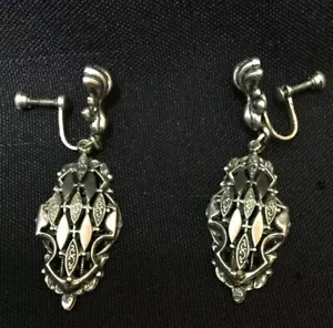 1930's Uniquely Layered Art Deco Screw on Dangle Earrings Vintage - Picture 1 of 4