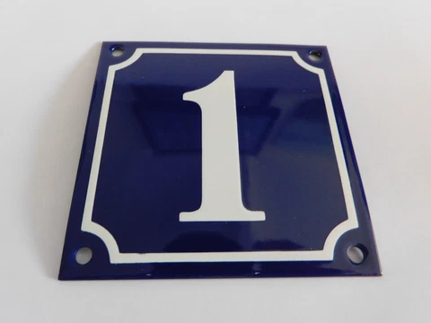 French Handmade  4" x 4" Enamel Porcelain Plaques House Number Address Sign 1 Cover