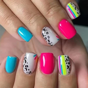 Short Press on Nails Square Fake Nails Black Leopard Print Acrylic Full Cover Fa - Picture 1 of 7