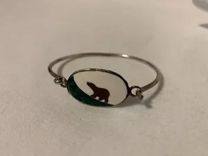 Sterling Silber grüner Malachit Emaille Inlay Bär Anhänger Armband Alpaka Mexiko - Bild 1 von 11