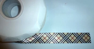 Khaki brown black plaid ribbon satin 1" x 45 yards - Image 1 of 2