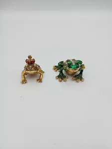 Rhinestone & Enamel Frog Trinket Boxes - Set Of 2 - Picture 1 of 13