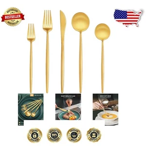 Exquisite Stainless Steel 30-Piece Cutlery Set in Matte Gold for Stylish Dining - Picture 1 of 10