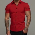 Mens Short Sleeve Button Down Shirts Casual Slim Fit T-Shirt Formal Tops Blouse+