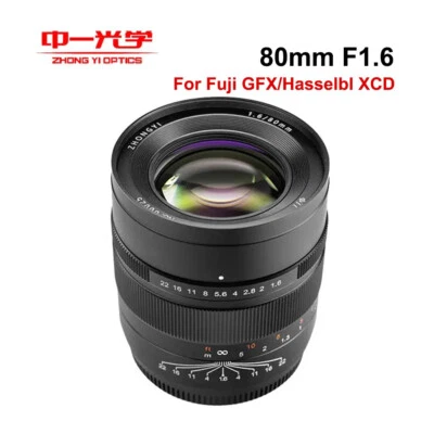 Zhongyi 80mm F1.6 Large Aperture Manual Lens for Fujifilm GFX,Hasselblad XCD  - Image 1 of 4