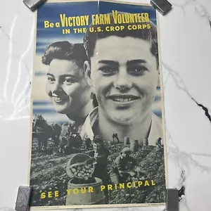 1943 SECONDA GUERRA MONDIALE USA AMERICA VICTORY CROP CORPS CONTADINO VOLONTARIO DONNE PROPAGANDA POSTER - Foto 1 di 6